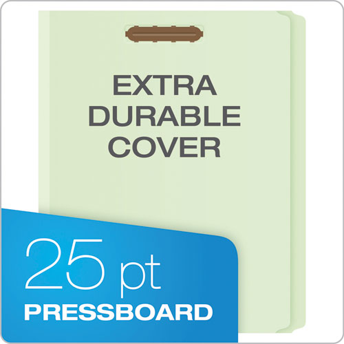 Image of Pendaflex® 17180EE Heavy-Duty Pressboard Folders with Embossed Fasteners, Straight Tab, Expands 2", 2 Fasteners, Letter Size, Green, 25/Box