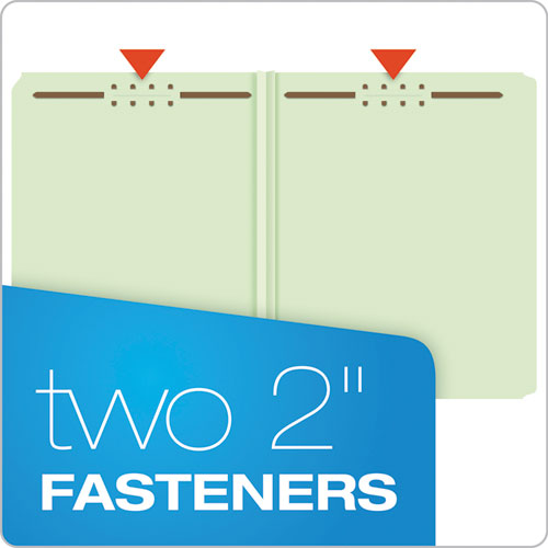 Image of Pendaflex® 17180EE Heavy-Duty Pressboard Folders with Embossed Fasteners, Straight Tab, Expands 2", 2 Fasteners, Letter Size, Green, 25/Box