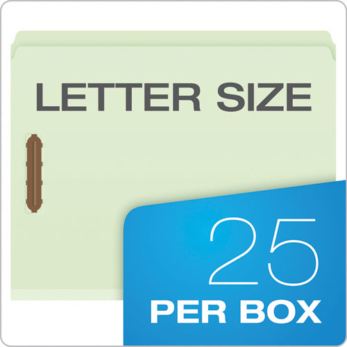 Image of Pendaflex® 17180EE Heavy-Duty Pressboard Folders with Embossed Fasteners, Straight Tab, Expands 2", 2 Fasteners, Letter Size, Green, 25/Box