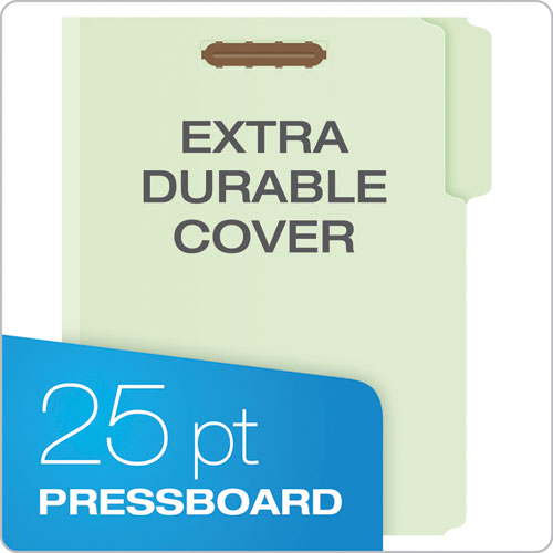 Image of Pendaflex® 17181 Heavy-Duty Pressboard Folders with Embossed Fasteners, 1/3-Cut Tab, Expands 2", 2 Fasteners, Letter Size, Green, 25/Box