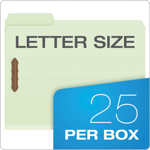 Image of Pendaflex® 17178EE Heavy-Duty Pressboard Folders with Embossed Fasteners, 1/3-Cut Tab, Expands 1", 2 Fasteners, Letter Size, Green, 25/Box