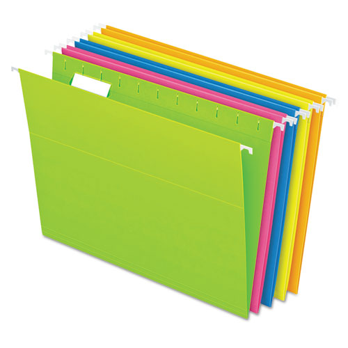 Image of Pendaflex® 81672 Glow Hanging File Folders, Letter Size, 1/5-Cut Tabs, Assorted Colors, 25/Box