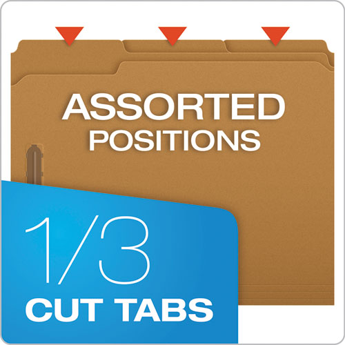 Image of Pendaflex® FK212 Kraft Fastener Folders, 1/3-Cut Tab: Assorted, 2 Fasteners, Letter Size, Kraft, 50/Box
