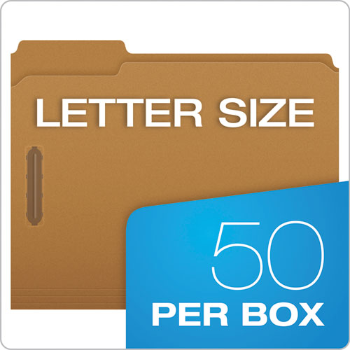 Image of Pendaflex® FK212 Kraft Fastener Folders, 1/3-Cut Tab: Assorted, 2 Fasteners, Letter Size, Kraft, 50/Box