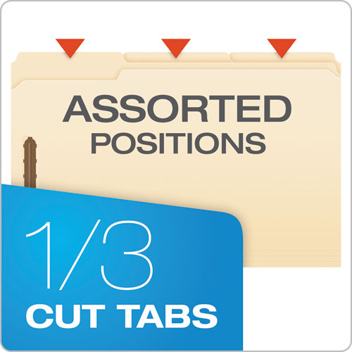 Image of Pendaflex® FM313EE Manila Fastener Folders, 1/3-Cut Tab: Assorted, 2 Fasteners, Legal Size, Manila, 50/Box