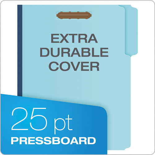 Image of Pendaflex® FP213 Heavy-Duty Pressboard Folders with Embossed Fasteners, 1/3-Cut Tab, Expands 1", 2 Fasteners, Letter Size, Blue, 25/Box