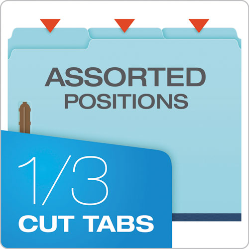Image of Pendaflex® FP213 Heavy-Duty Pressboard Folders with Embossed Fasteners, 1/3-Cut Tab, Expands 1", 2 Fasteners, Letter Size, Blue, 25/Box