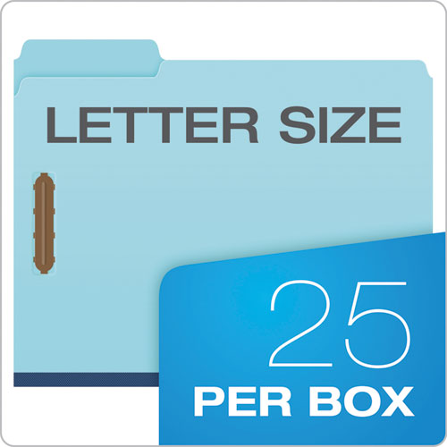 Image of Pendaflex® FP213 Heavy-Duty Pressboard Folders with Embossed Fasteners, 1/3-Cut Tab, Expands 1", 2 Fasteners, Letter Size, Blue, 25/Box