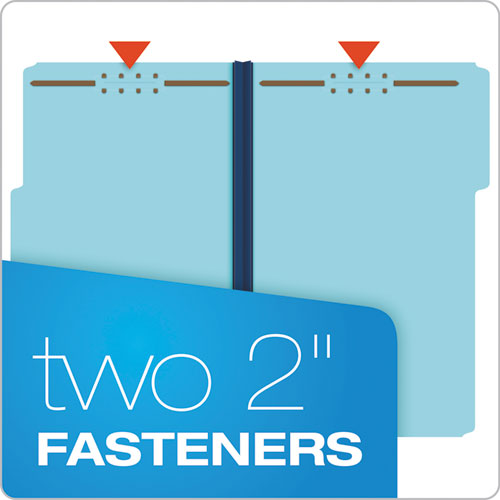 Image of Pendaflex® FP313 Heavy-Duty Pressboard Folders with Embossed Fasteners, 1/3-Cut Tab, Expands 1", 2 Fasteners, Legal Size, Blue, 25/Box