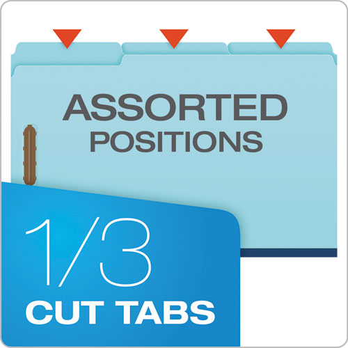 Image of Pendaflex® FP313 Heavy-Duty Pressboard Folders with Embossed Fasteners, 1/3-Cut Tab, Expands 1", 2 Fasteners, Legal Size, Blue, 25/Box