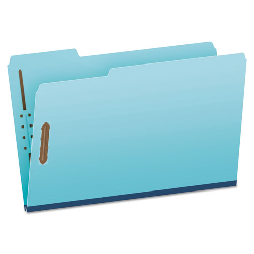 Image of Pendaflex® FP313 Heavy-Duty Pressboard Folders with Embossed Fasteners, 1/3-Cut Tab, Expands 1", 2 Fasteners, Legal Size, Blue, 25/Box