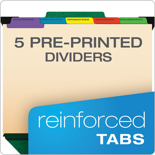 Image of Pendaflex® SER-2-GR Hanging-Style Personnel Folders, 5 Dividers with 1/5-Cut Tabs, Letter Size, 1/3-Cut Exterior Tabs, Green