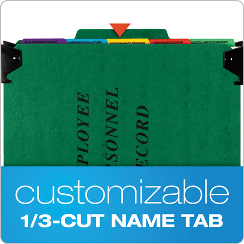 Image of Pendaflex® SER-2-GR Hanging-Style Personnel Folders, 5 Dividers with 1/5-Cut Tabs, Letter Size, 1/3-Cut Exterior Tabs, Green