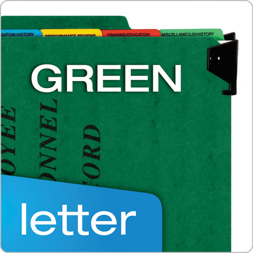 Image of Pendaflex® SER-2-GR Hanging-Style Personnel Folders, 5 Dividers with 1/5-Cut Tabs, Letter Size, 1/3-Cut Exterior Tabs, Green