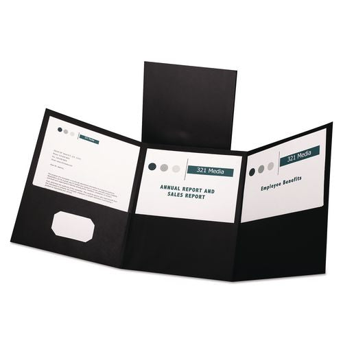 Image of Oxford 59806 Tri-Fold Pocket Folder, Accommodates (150) 11 x 8.5 Sheets, Black, 20/Box