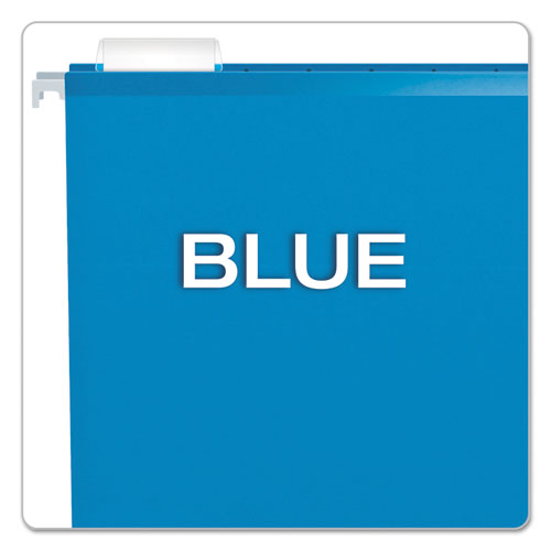 Image of Pendaflex® 04152X2 BLU Extra Capacity Reinforced Hanging File Folders with Box Bottom, 2" Capacity, Letter Size, 1/5-Cut Tabs, Blue, 25/Box