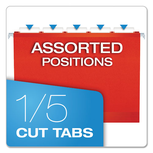 Image of Pendaflex® 04152X2 RED Extra Capacity Reinforced Hanging File Folders with Box Bottom, 2" Capacity, Letter Size, 1/5-Cut Tabs, Red, 25/Box