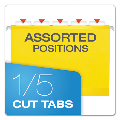 Image of Pendaflex® 04152X2 YEL Extra Capacity Reinforced Hanging File Folders with Box Bottom, 2" Capacity, Letter Size, 1/5-Cut Tabs, Yellow, 25/Box