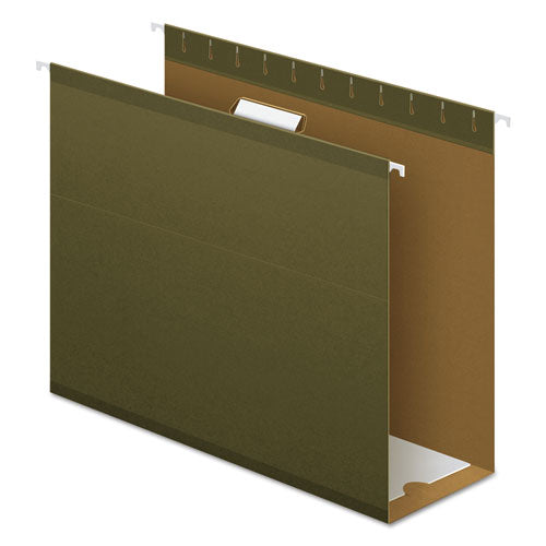 Image of Pendaflex® 04152X4 Extra Capacity Reinforced Hanging File Folders with Box Bottom, 4" Capacity, Letter Size, 1/5-Cut Tabs, Green, 25/Box