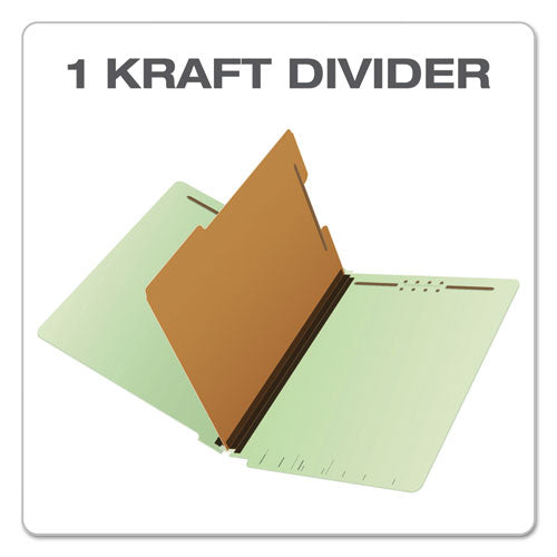 Image of Pendaflex® 23314 End Tab Classification Folders, Straight Tab, Expands 2", 1 Divider, 4 Fasteners, Legal Size, Pale Green, 10/Box