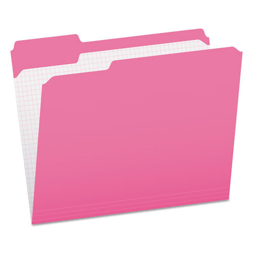 Image of Pendaflex® R152 1/3 PIN Double-Ply Reinforced Top Tab Colored File Folders, 1/3-Cut Tabs: Assorted, Letter Size, 0.75" Expansion, Pink, 100/Box