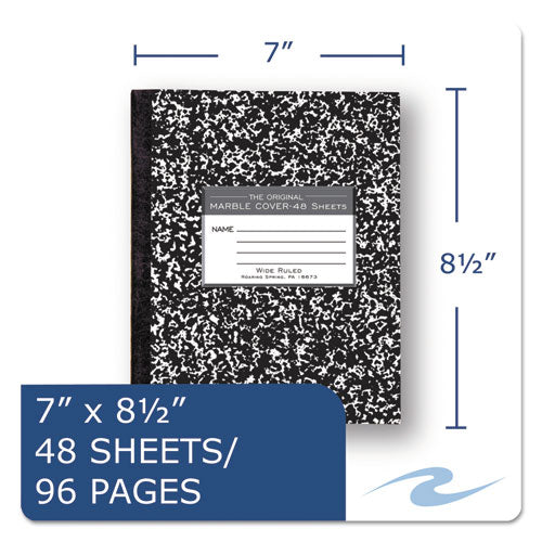 Image of Roaring Spring® 77333 Marble Cover Composition Book, Wide/Legal Rule, Black Marble Cover, (48) 8.5 x 7 Sheets
