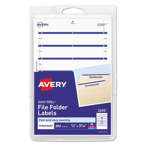 Image of Avery® 05200 Printable 4" X 6" - Permanent File Folder Labels, 0.69 X 3.44, White, 7/sheet, 36 Sheets/pack, (5200)