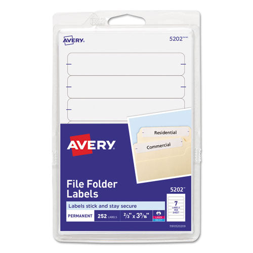 Image of Avery® 05202 Printable 4" X 6" - Permanent File Folder Labels, 0.69 X 3.44, White, 7/sheet, 36 Sheets/pack, (5202)
