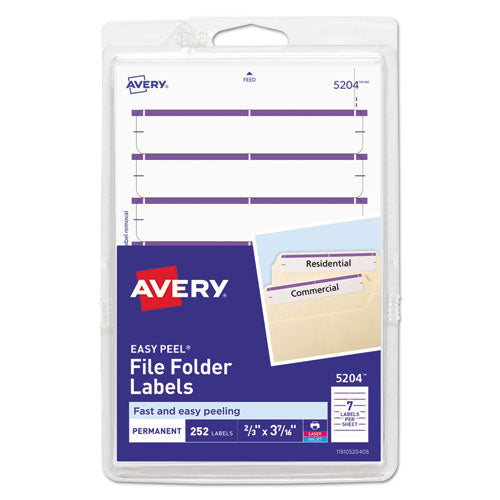 Image of Avery® 05204 Printable 4" X 6" - Permanent File Folder Labels, 0.69 X 3.44, White, 7/sheet, 36 Sheets/pack, (5204)