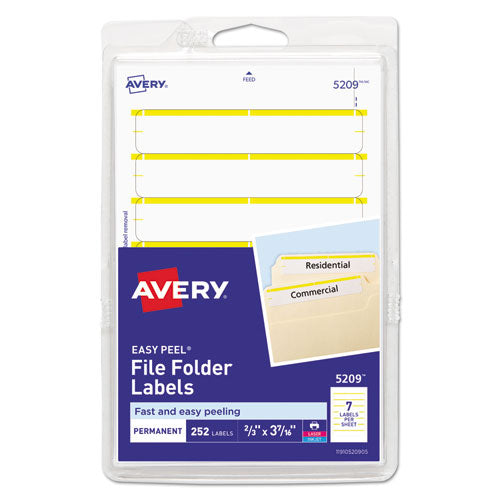 Image of Avery® 05209 Printable 4" X 6" - Permanent File Folder Labels, 0.69 X 3.44, White, 7/sheet, 36 Sheets/pack, (5209)