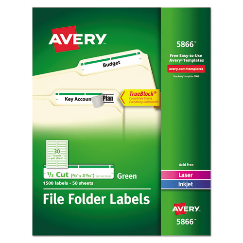 Image of Avery® 05866 Permanent Trueblock File Folder Labels With Sure Feed Technology, 0.66 X 3.44, White, 30/sheet, 50 Sheets/box