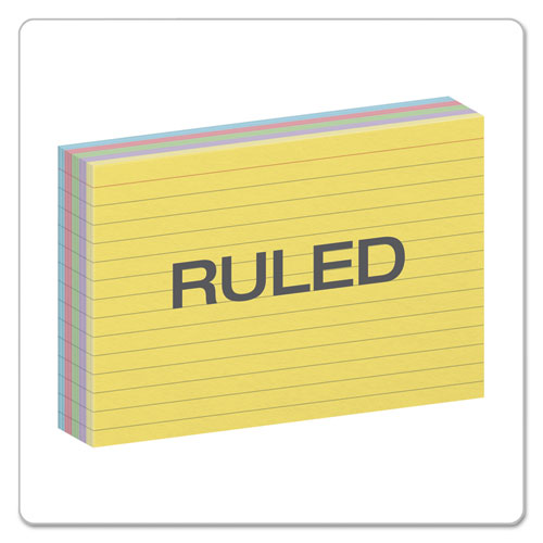 Image of Oxford 34610 Ruled Index Cards, 4 X 6, Blue/violet/canary/green/cherry, 100/pack