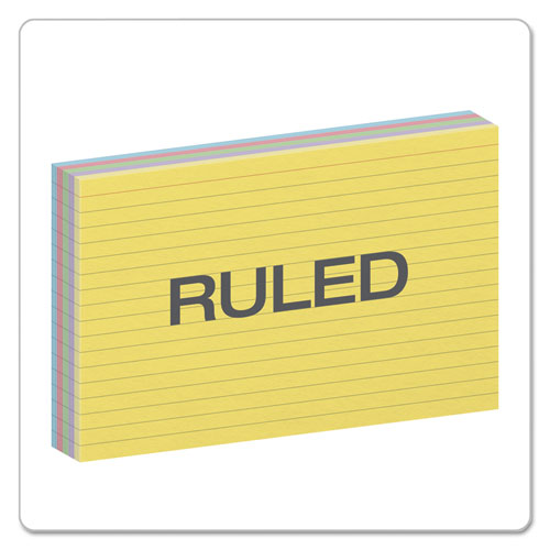 Image of Oxford 35810 Ruled Index Cards, 5 X 8, Blue/violet/canary/green/cherry, 100/pack