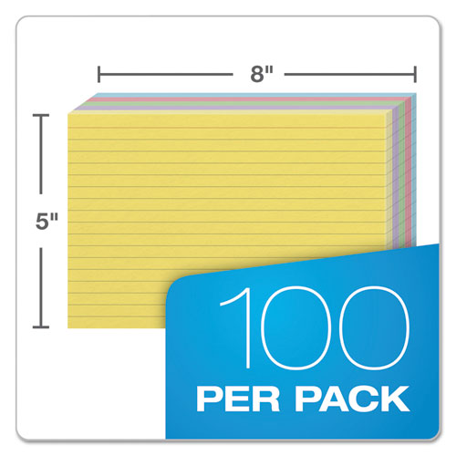 Image of Oxford 35810 Ruled Index Cards, 5 X 8, Blue/violet/canary/green/cherry, 100/pack