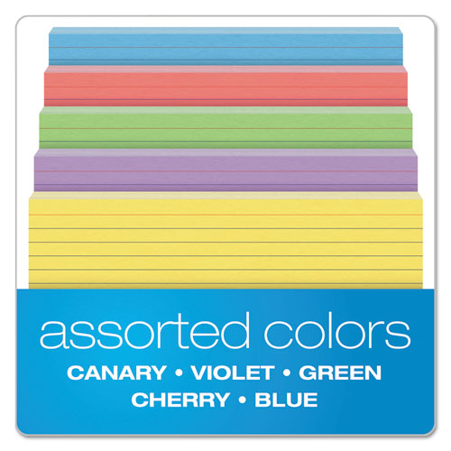 Image of Oxford 35810 Ruled Index Cards, 5 X 8, Blue/violet/canary/green/cherry, 100/pack