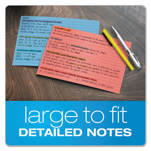 Image of Oxford 35810 Ruled Index Cards, 5 X 8, Blue/violet/canary/green/cherry, 100/pack