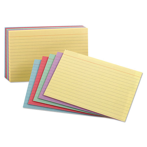 Image of Oxford 35810 Ruled Index Cards, 5 X 8, Blue/violet/canary/green/cherry, 100/pack