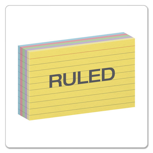 Image of Oxford 40280EE Ruled Index Cards, 3 X 5, Blue/violet/canary/green/cherry, 100/pack