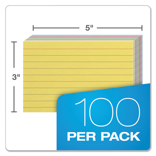 Image of Oxford 40280EE Ruled Index Cards, 3 X 5, Blue/violet/canary/green/cherry, 100/pack