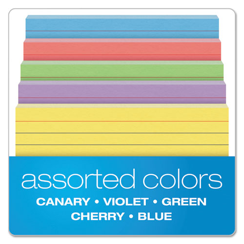 Image of Oxford 40280EE Ruled Index Cards, 3 X 5, Blue/violet/canary/green/cherry, 100/pack