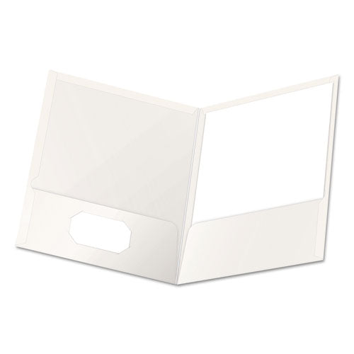 Image of Oxford High Gloss Laminated Paperboard Folder, 100-Sheet Capacity, 11 X 8.5, White, 25/box