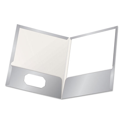 Image of Oxford High Gloss Laminated Paperboard Folder, 100-Sheet Capacity, 11 X 8.5, Gray, 25/box