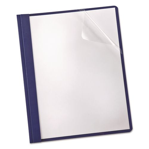 Image of Oxford Clear Front Linen Report Cover, Three-Prong Fastener, 0.5" Capacity, 8.5 X 11, Clear/navy, 25/box