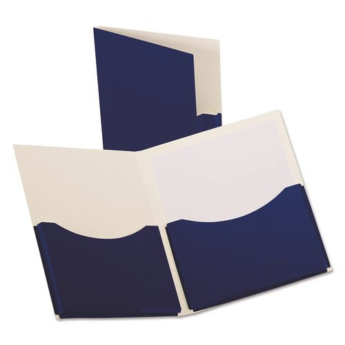 Image of Oxford 54443 Double Stuff Glossy Laminated Paper Twin-Pocket Folder, Accommodates (200) 11 x 8.5 Sheets, Navy, 20/Box