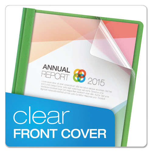 Image of Oxford 55807EE Clear Front Standard Grade Report Cover, Three-Prong Fastener, 0.5" Capacity, 8.5 X 11, Clear/green, 25/box