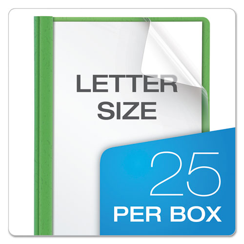 Image of Oxford 55807EE Clear Front Standard Grade Report Cover, Three-Prong Fastener, 0.5" Capacity, 8.5 X 11, Clear/green, 25/box