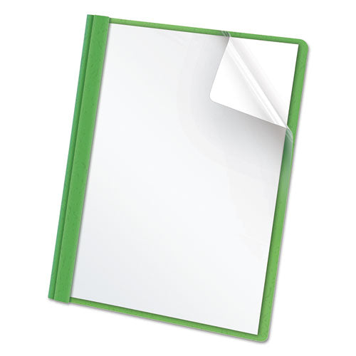 Image of Oxford 55807EE Clear Front Standard Grade Report Cover, Three-Prong Fastener, 0.5" Capacity, 8.5 X 11, Clear/green, 25/box