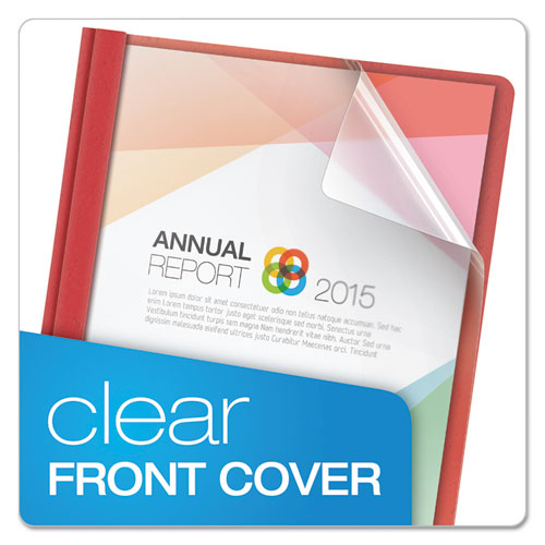 Image of Oxford 55811EE Clear Front Standard Grade Report Cover, Three-Prong Fastener, 0.5" Capacity, 8.5 X 11, Clear/red, 25/box