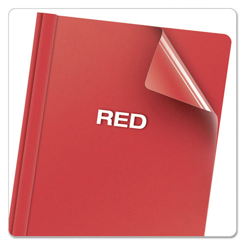 Image of Oxford 55811EE Clear Front Standard Grade Report Cover, Three-Prong Fastener, 0.5" Capacity, 8.5 X 11, Clear/red, 25/box