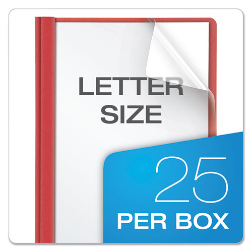 Image of Oxford 55811EE Clear Front Standard Grade Report Cover, Three-Prong Fastener, 0.5" Capacity, 8.5 X 11, Clear/red, 25/box